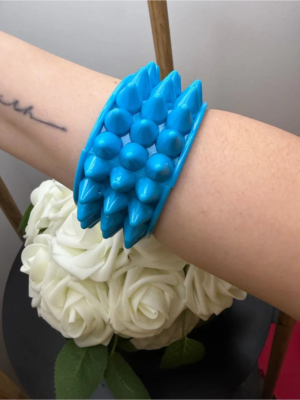 Blue Spiked Statement Bangle Bracelet